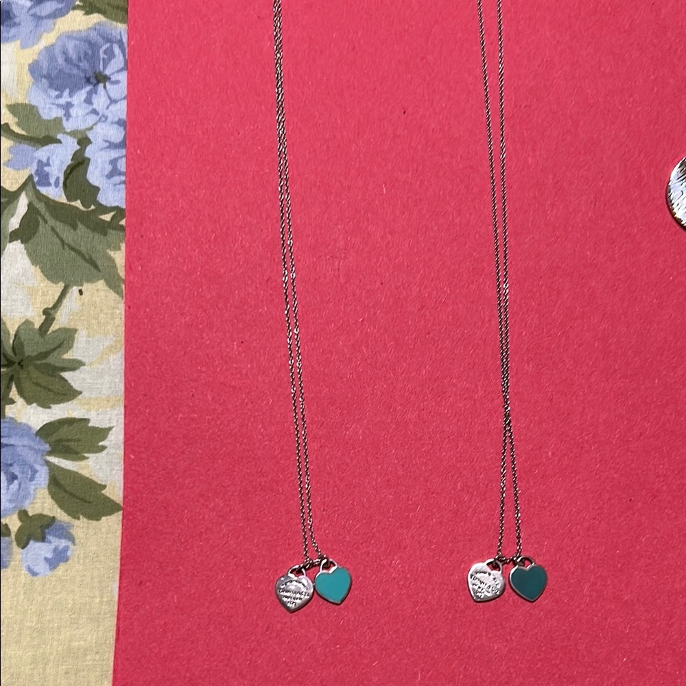 Tiffany & Co. Silver and Teal Heart Necklaces 145.00 EACH